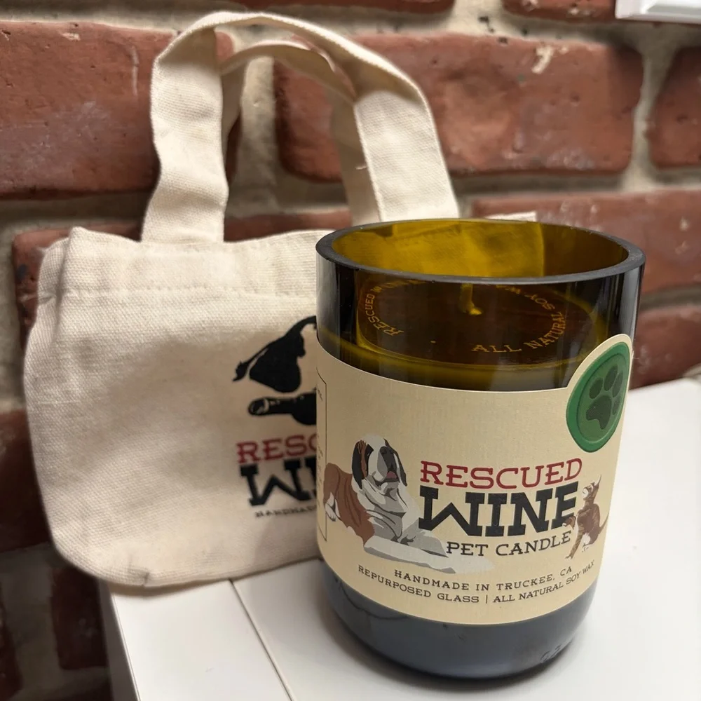 Rescued Wine All Natural Soy Pet Candle Handmade Repurposed Bottle Gift Bag